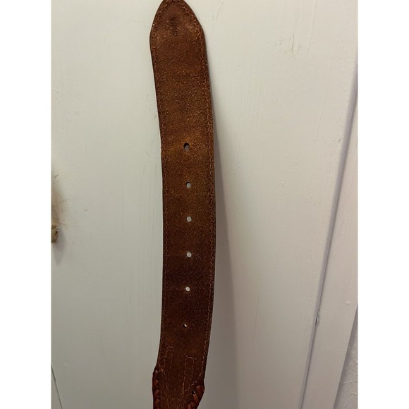 VTG Tony Lama 1 Inch Whipstitch Honey Leather Belt Champion Header Buckle Concho - Picture 8 of 8